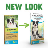 Drontal Allwormer Tablets for Medium Dogs up to 10 kg - 6 Pack, new packaging design.