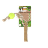 FurKidz Mighty Chomp Coffee Wood Rope Tugg With Tennis Balls Small