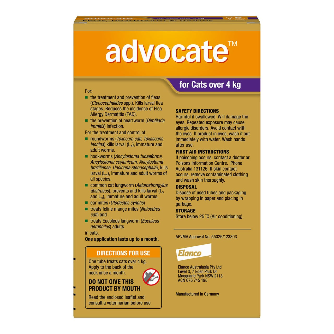 Advocate for Large Cats over 4 kg - 6 Pack, effective flea and parasite treatment for cats.