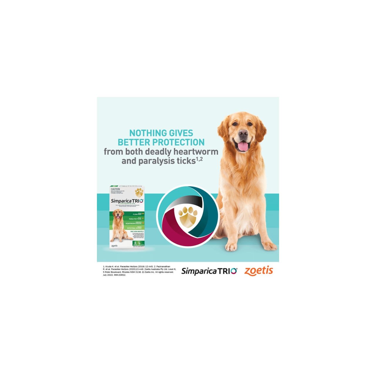 Simparica TRIO Chews for Dogs 20.1-40 kg - Green, effective heartworm and tick protection for dogs.
