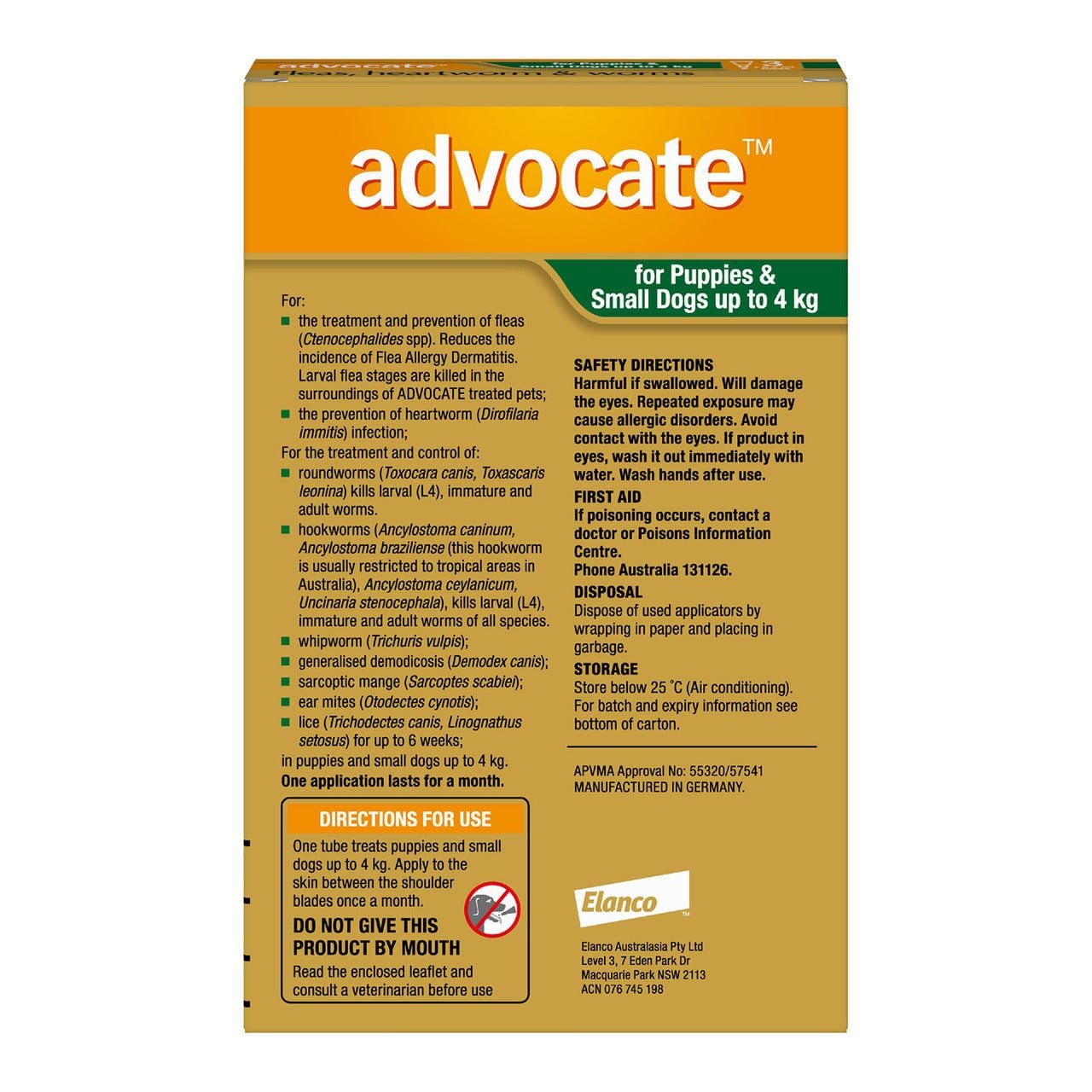 Advocate for Dogs under 4 kg - 3 Pack, effective flea and worm prevention for small dogs and puppies.