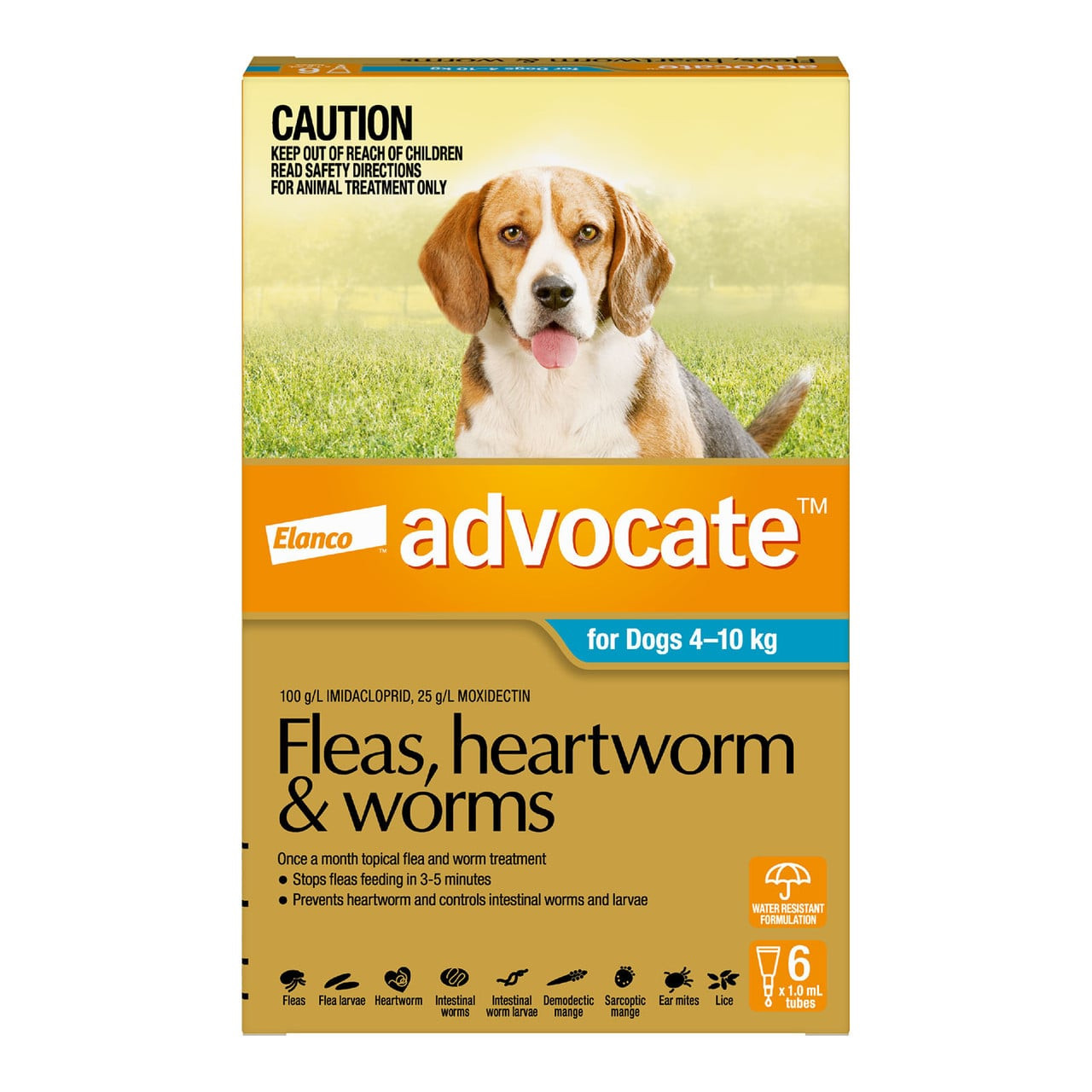 Advocate for Dogs 4-10 kg - 6 Pack, effective flea and worm treatment by Elanco. Protect your pet monthly.