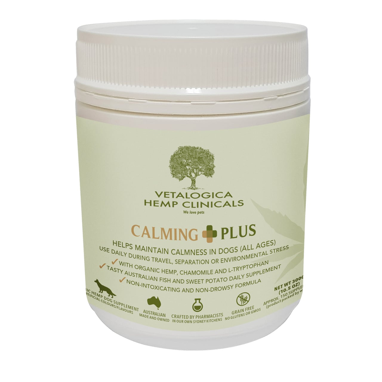 Vetalogica Hemp Clinicals Calming Plus Vitamins for Dogs, 300g - promotes calmness and reduces stress in dogs.