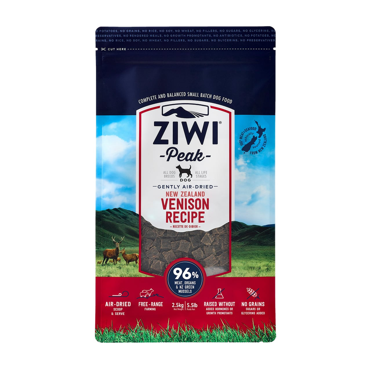 Ziwi Peak Venison Air-Dried Dog Food 2.5kg bag - grain-free, high-protein, made in New Zealand.