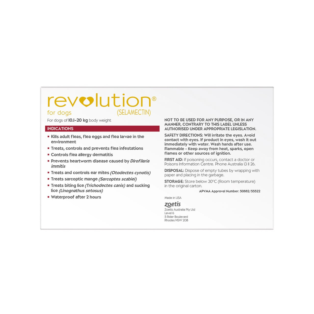 Revolution for Dogs 10.1-20 kg - Red, flea and tick treatment for dogs, waterproof for 2 hours.