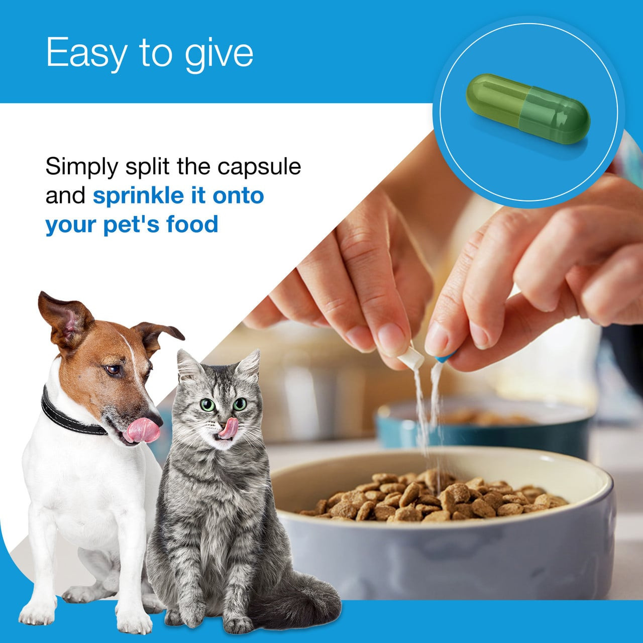 Zylkene Plus calming supplement for small pets, easy to give by sprinkling on food. Ideal for dogs and cats under 10kg.