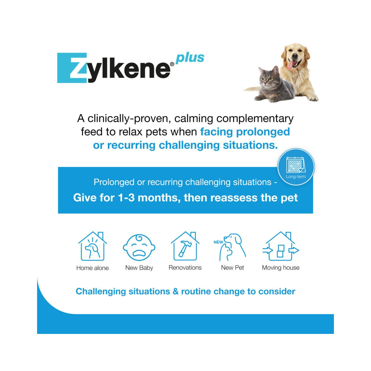 Zylkene Plus calming supplement for small cats and dogs under 10kg, ideal for stress and anxiety relief.