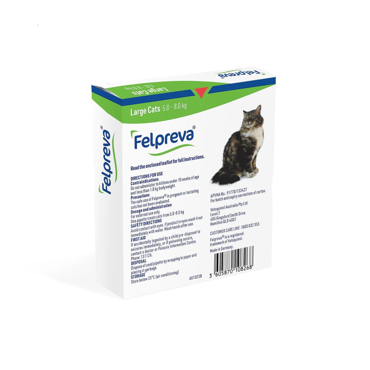 Felpreva Spot-On for large cats (5-8kg) - 1 pack for effective flea and tick control.