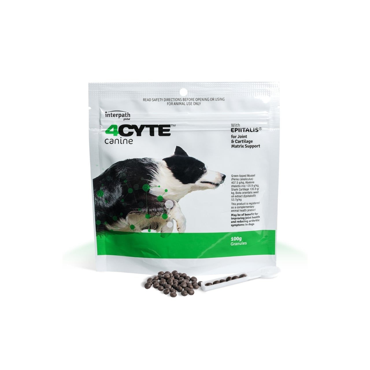 4CYTE Canine Joint Support Granules 100g for cartilage and joint health in dogs.