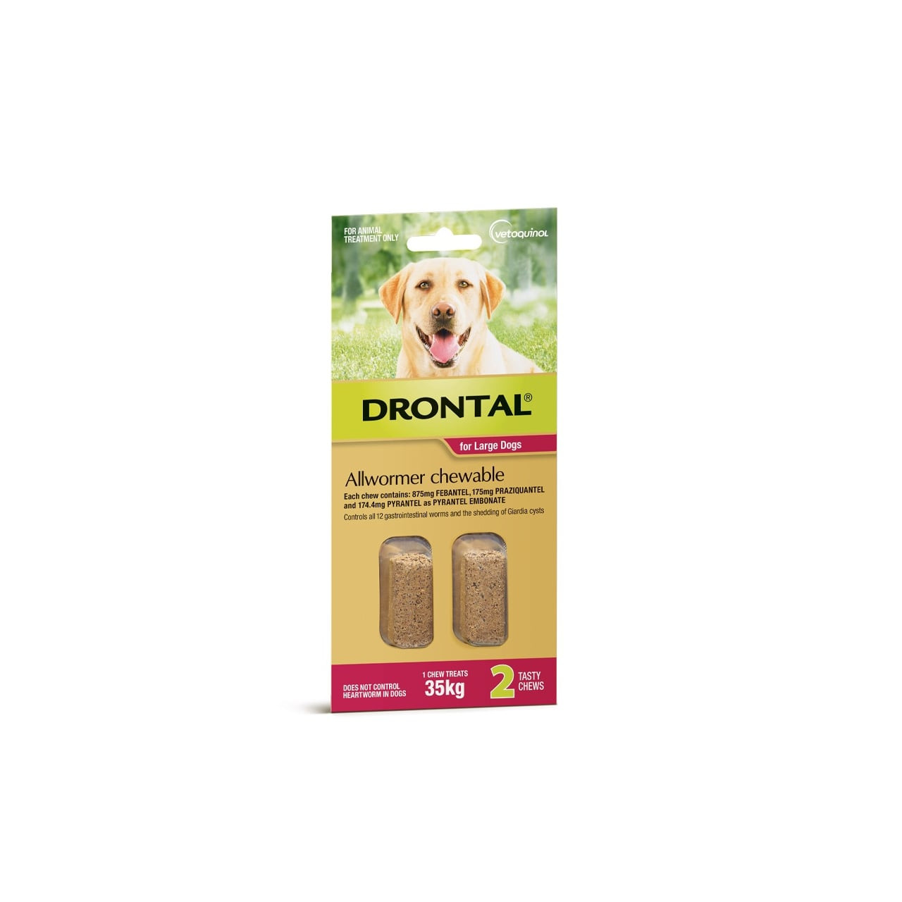 Drontal Allwormer Chews for Dogs up to 35 kg - 2 Pack, tasty and effective treatment for intestinal worms.