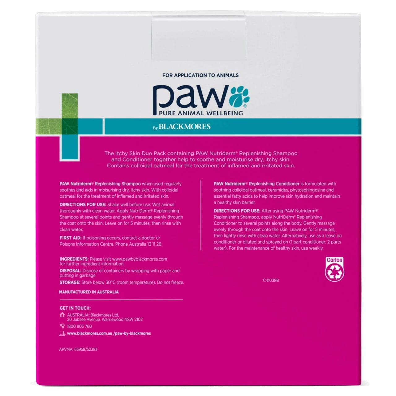 PAW By Blackmores Nutriderm Replenishing Shampoo and Conditioner Duo Pack for Cats & Dogs 200ml - Image 2 of 9