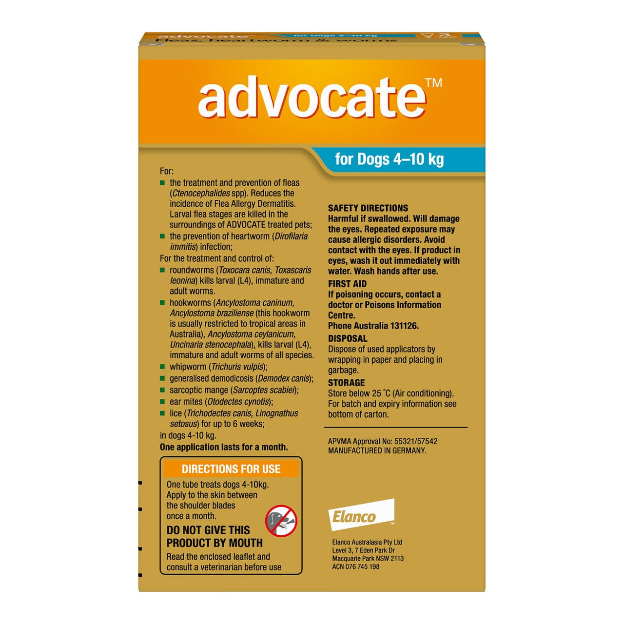 Advocate for Dogs 4-10 kg - 3 Pack, flea and parasite treatment for small dogs.