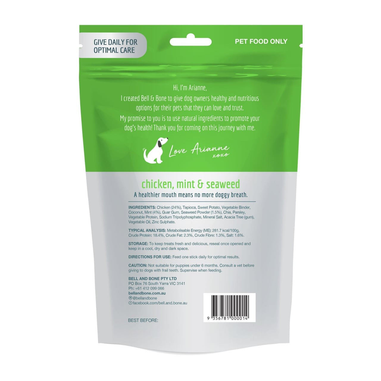 Bell & Bone Dental Sticks - Chicken, Mint & Seaweed, Medium 7 Sticks - Image 2 of 2