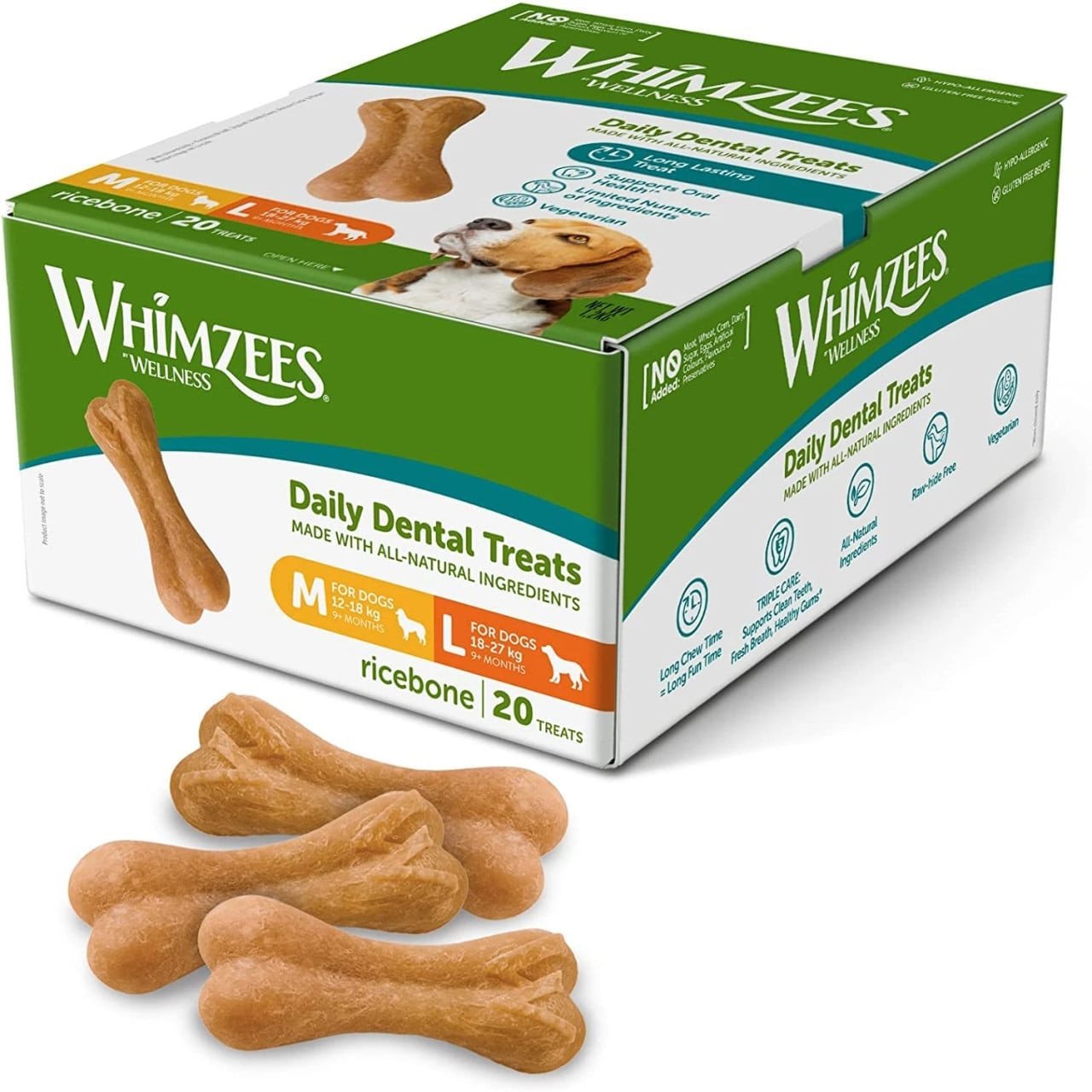 Whimzees Ricebone Medium-Large Dental Dog Treats 20 Pack - Image 2 of 8
