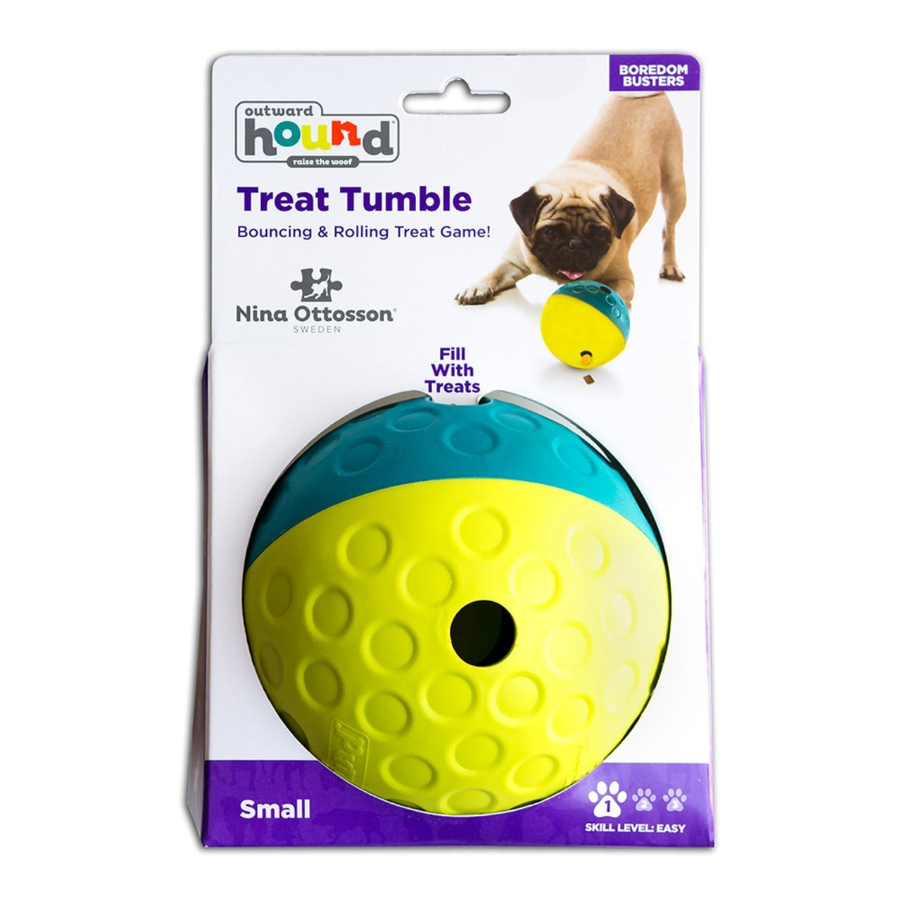 Nina Ottosson Treat Tumble Ball for Cats & Dogs - Small (Blue/Yellow) - Image 1 of 2