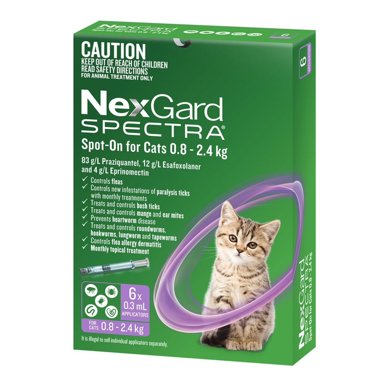 NexGard Spectra for Cats 0.8-2.4 kg - Purple 6 Pack