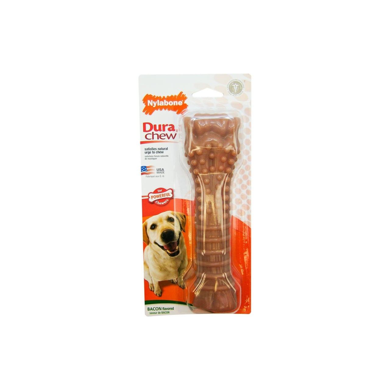Nylabone Dura Chew Souper in Bacon Flavor for durable dog chewing satisfaction.
