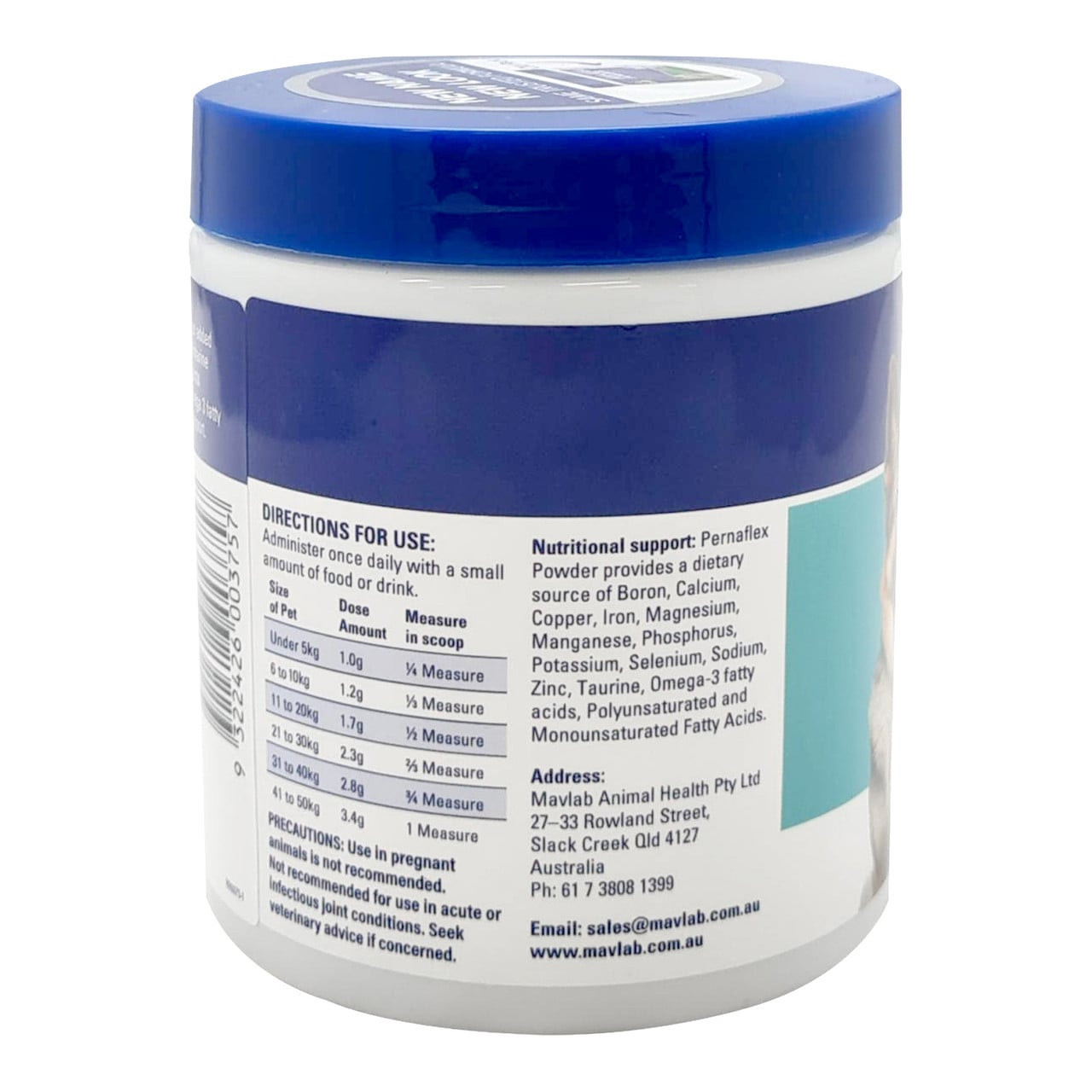 Mavlab PernaFlex Joint Health Supplement Powder for Dogs & Cats, 250g, supports joint health and mobility.