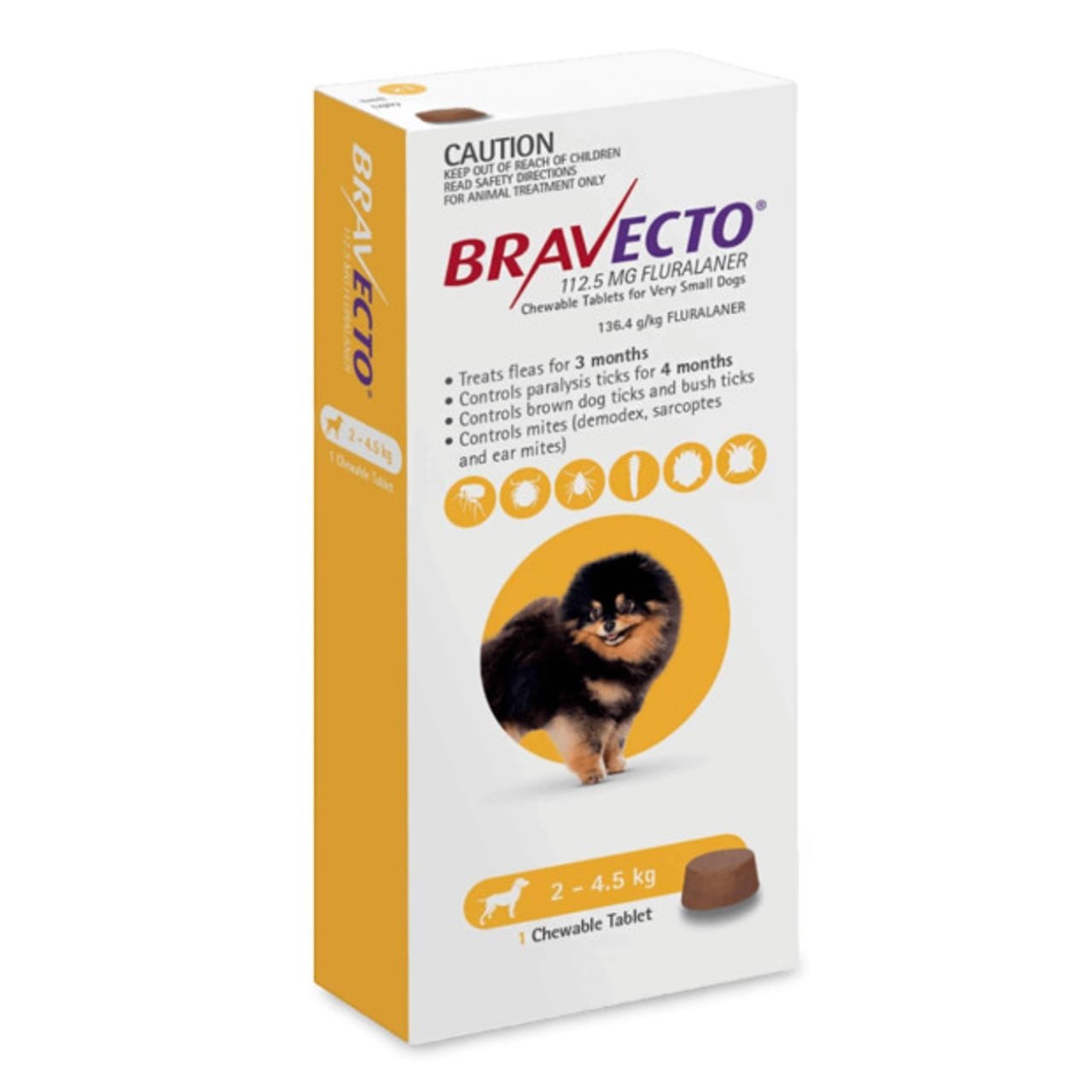 Bravecto Flea and Tick Chew for Dogs 2-4.5 kg - Yellow 1 Chew - Image 10 of 14