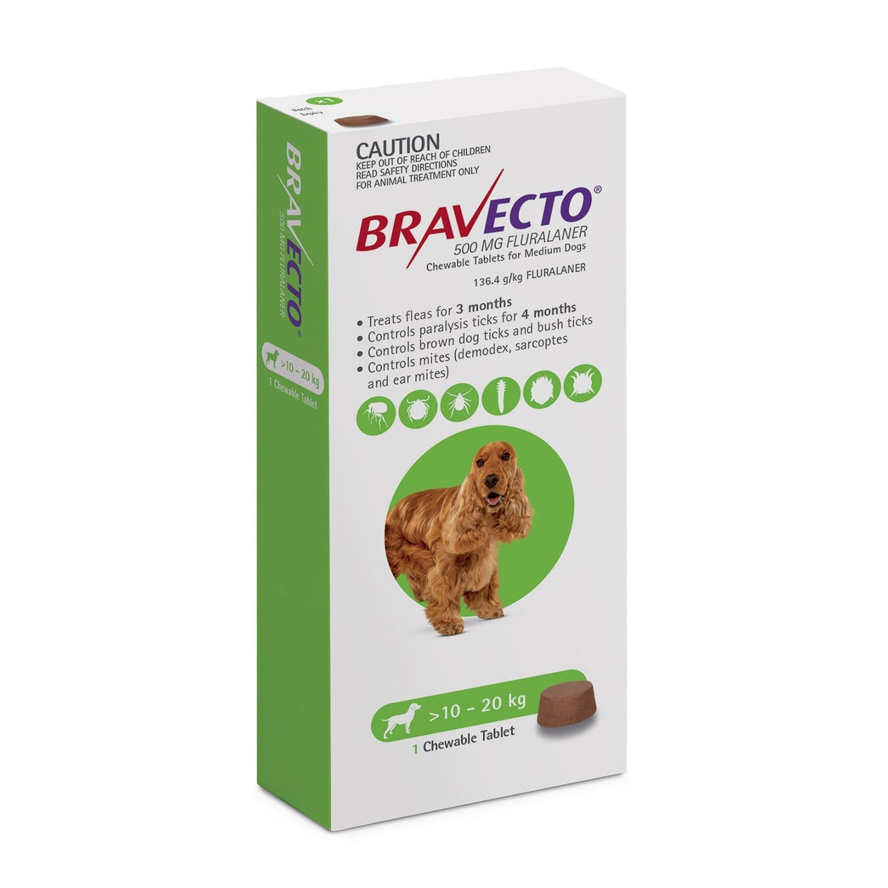 Bravecto Flea and Tick Chew for Dogs 10-20 kg - Green 1 Chew - Image 3 of 7