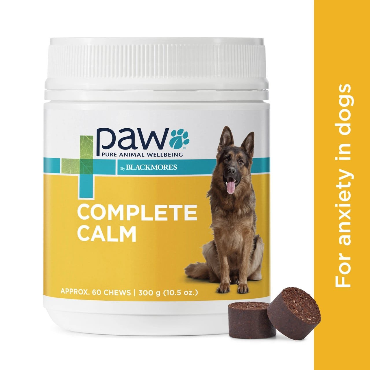 PAW by Blackmores Complete Calm Chews for Dogs - 300g, promotes relaxation and reduces anxiety in dogs.
