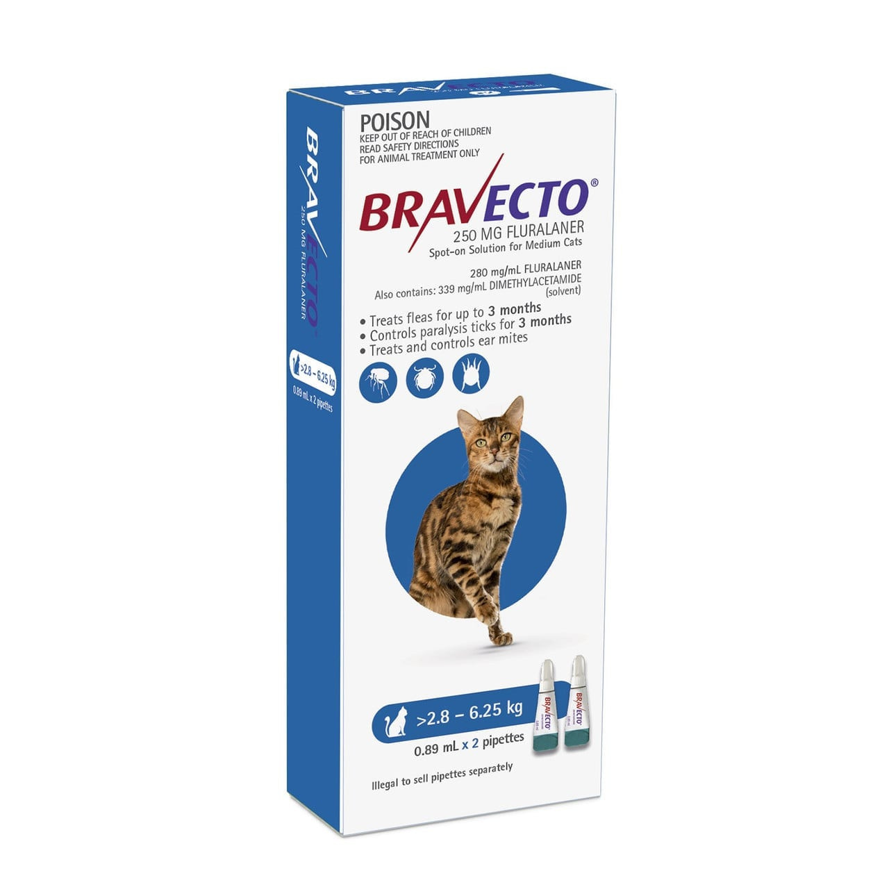 Bravecto Spot On For Cats Blue 2.8-6.25kg - 2 Dose Pack - Image 2 of 5