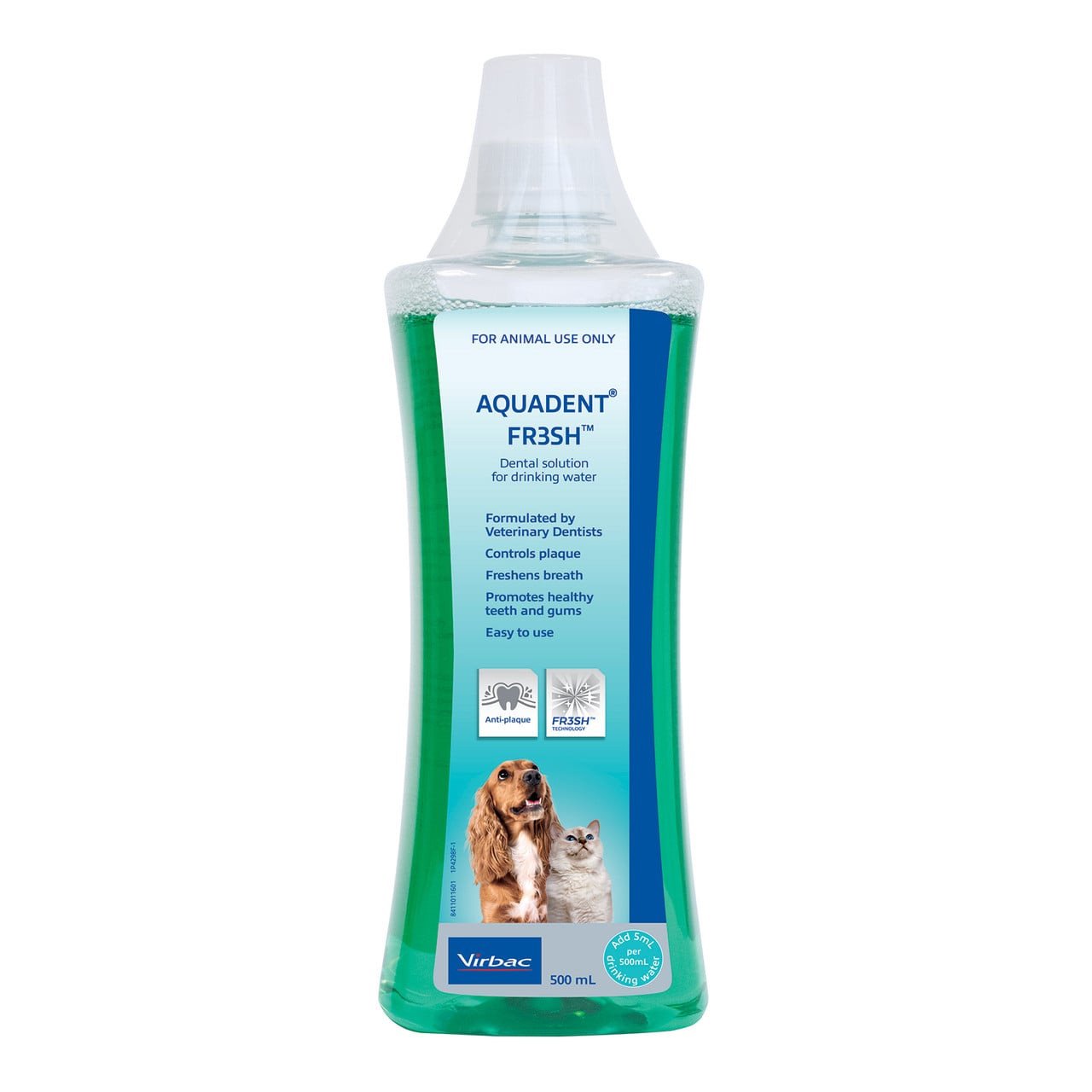 Aquadent Fresh Dental Water Additive for Dogs and Cats, 500 mL - controls plaque and freshens breath.