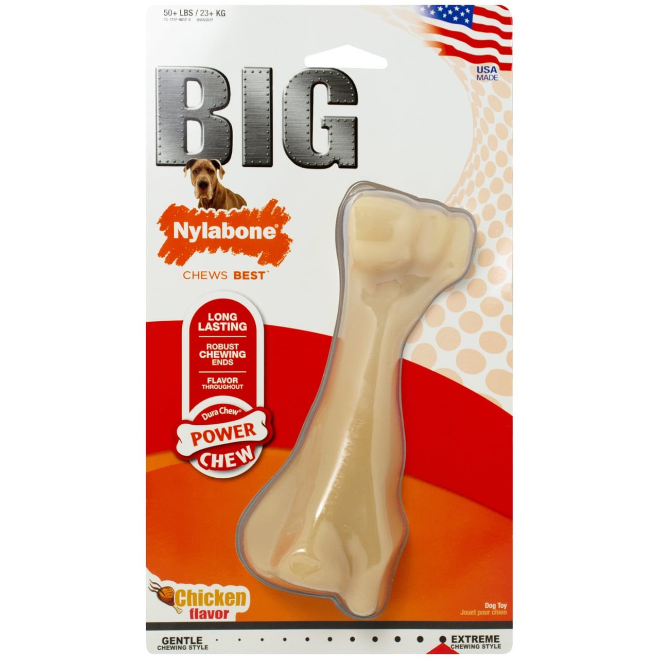 Nylabone Power Chew Big Chew Beef Bone for aggressive chewers, long-lasting and flavorful dog toy.