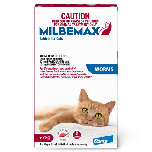 Milbemax Allwormer for cats over 2kg - 2 tablets for effective worm treatment.