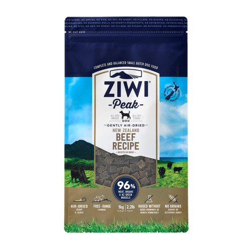 Ziwi Peak Beef Air-Dried Dog Food 1kg - Grain-free, high-protein, made in New Zealand for all dog breeds.