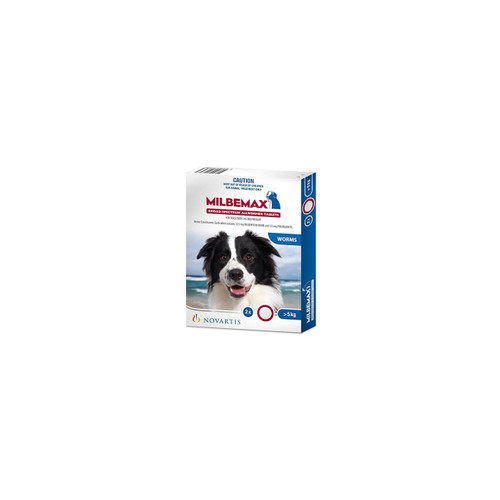 Milbemax Allwormer for Dogs Over 5kg - 2 Tablets, effective worm treatment for large dogs.