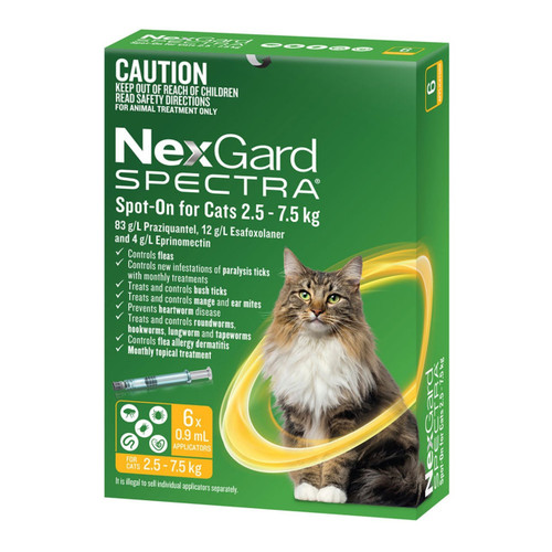 NexGard Spectra for Cats 2.5-7.5 kg - Yellow 6 Pack