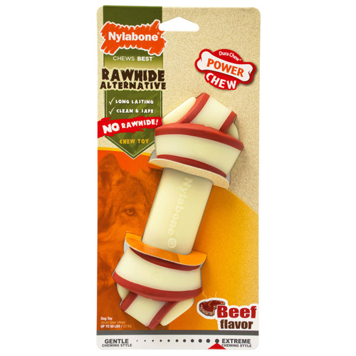 Nylabone Power Chew Rawhide Alternative Knot Bone Giant for tough chewers, beef flavor, long-lasting chew toy.