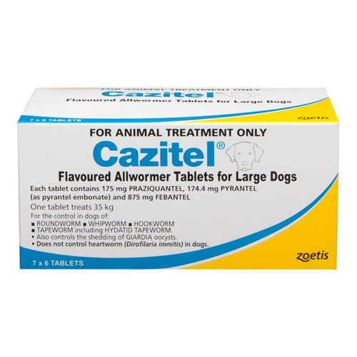 Cazitel Flavoured Allwormer Tablets for large dogs, 42 tablets for deworming up to 35 kg.