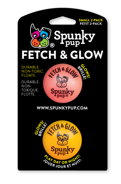 Spunky Pup Fetch And Glow In The Dark Ball Toy 2 Pack Small for Dogs 5cm