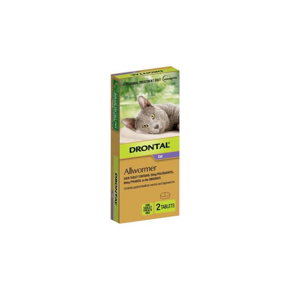 Drontal Allwormer Tablets for Cats up to 4 kg - 2 pack for effective worm treatment and prevention.