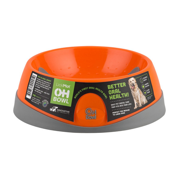 OH Bowl by LickiMat - Oral Health Food Bowl for Dogs: Orange - Medium