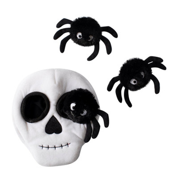 Fringe Studio Halloween Plush Squeaker Dog Toy - Skull Burrow + 3 Spiders