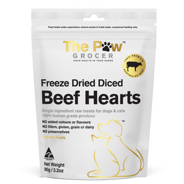 The Paw Grocer - Freeze Dried Beef Hearts for Cats and Dogs 90g