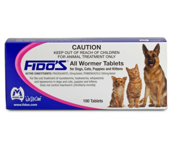 Fido's All Wormer Tablets - 100 Tablets