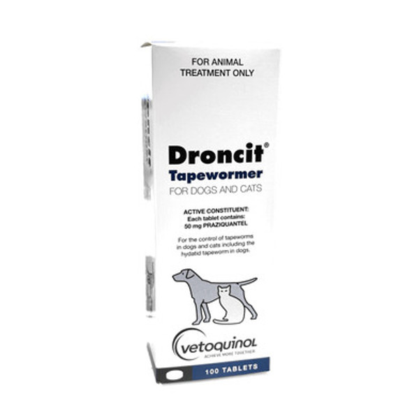 Droncit Tapewormer for Dogs and Cats - 100 Tablets