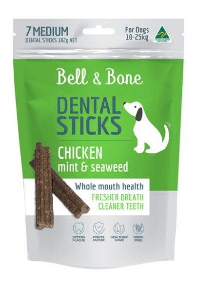 Bell & Bone Dental Sticks - Chicken, Mint & Seaweed, Medium 7 Sticks