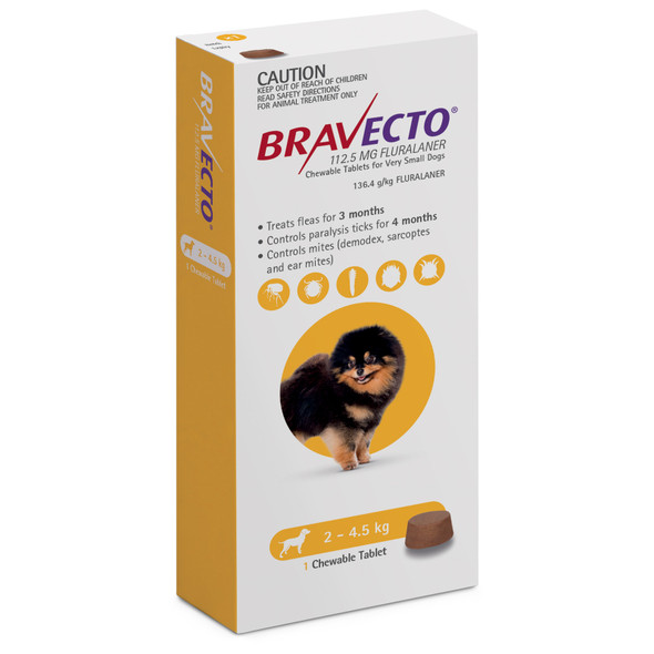 Bravecto Flea and Tick Chew for Dogs 2-4.5 kg - Yellow 1 Chew