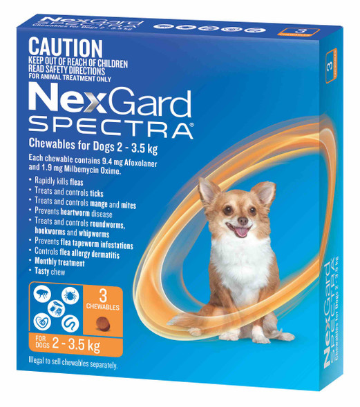 NexGard Spectra Chewables For Very Small Dogs 2-3.5kg - Orange
