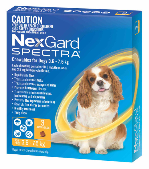 NexGard Spectra Chewables For Small Dogs 3.6-7.5kg - Yellow