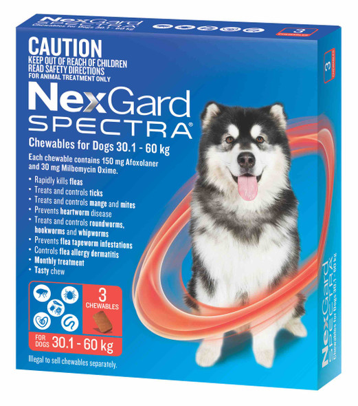 NexGard Spectra Chewables For Extra Large Dogs 30.1-60kg - Red