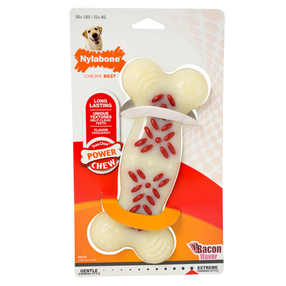 Nylabone Power Chew Action Ridges Dog Toy, Souper size, Bacon flavor, designed for strong chewers.