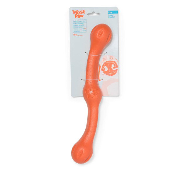 West Paw Zwig Large dog toy in Melon color, 35 cm long, designed for fetch and chew playtime.