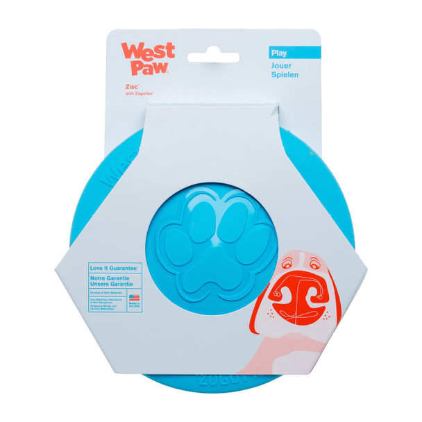 West Paw Zisc Flyer Small (17 cm) in Aqua Blue for fun outdoor play with dogs. Lightweight and durable design.