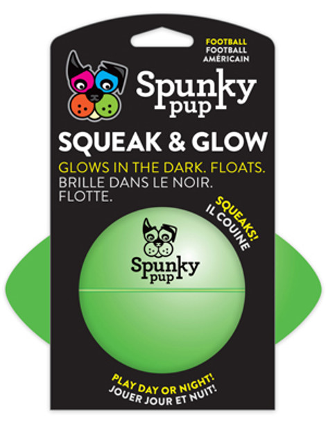 Spunky Pup Squeak And Glow In The Dark Football Toy For Dogs 14cm